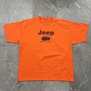 Vintage Jeep Graphic Tee Mens 2XL XXL y2k Short Sleeve Orange Shirt Off Road